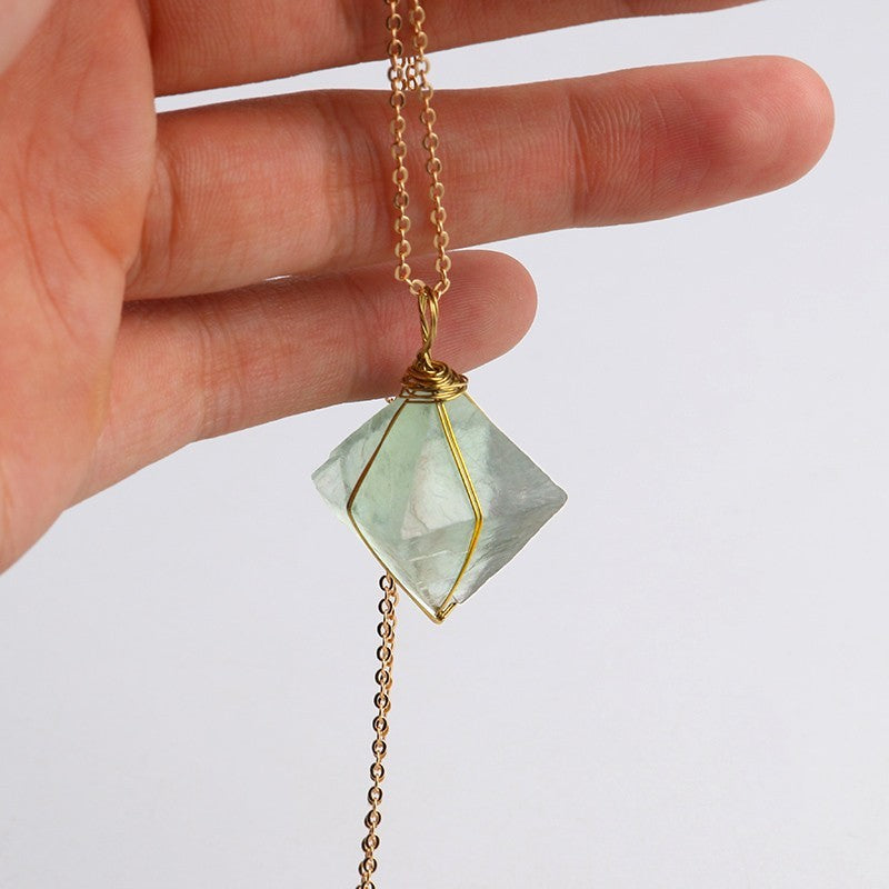 Octahedron Green Fluorite Pendant Necklace - Margue Blossom