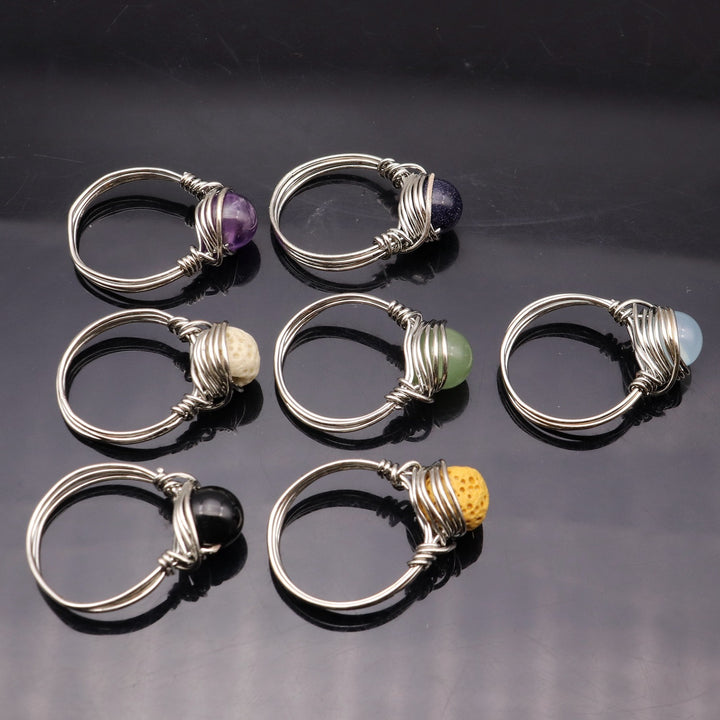 Healing Natural Amethysts Agates Lava Quartz Rings - Margue Blossom