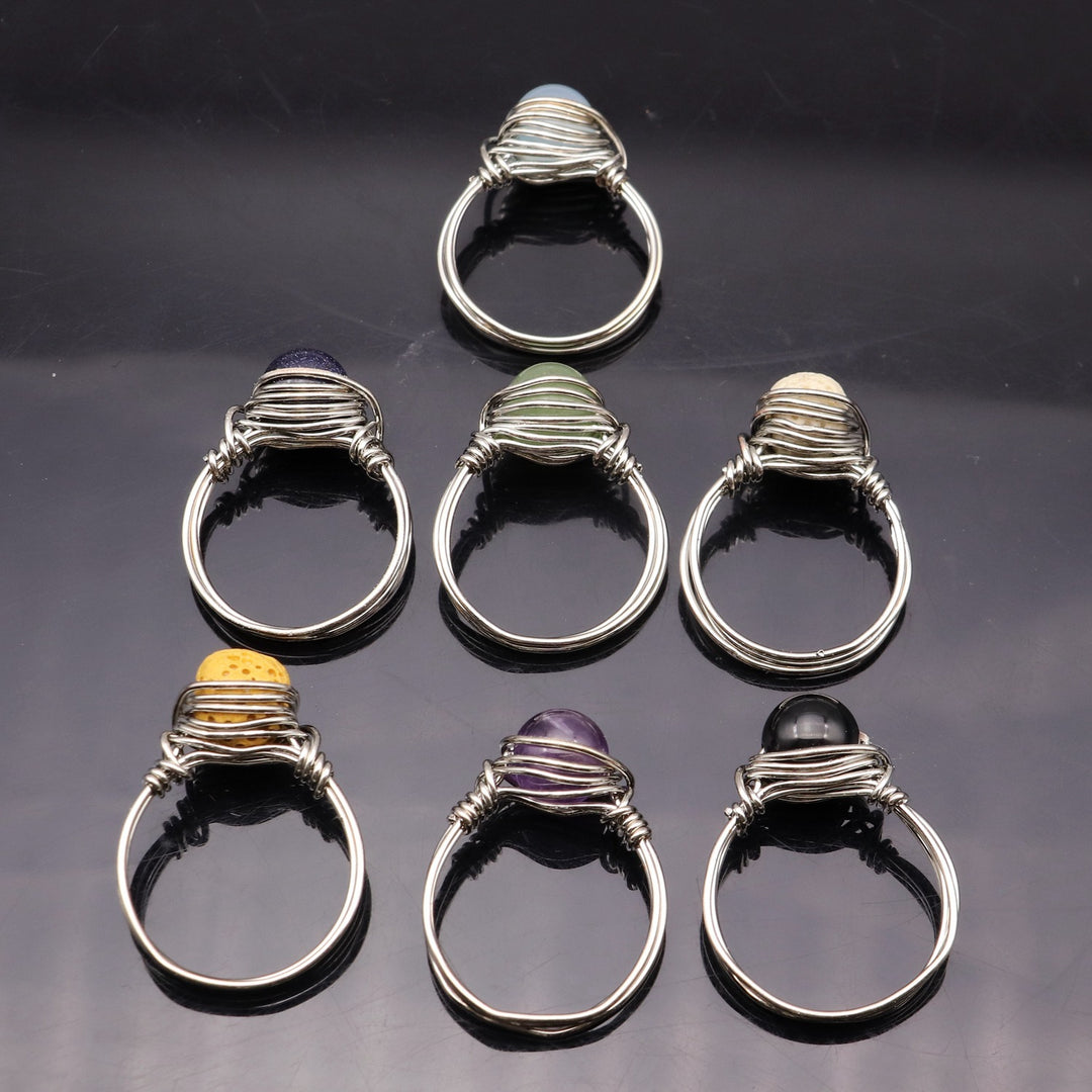 Healing Natural Amethysts Agates Lava Quartz Rings - Margue Blossom