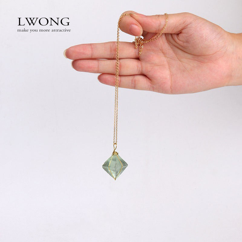 Octahedron Green Fluorite Pendant Necklace - Margue Blossom