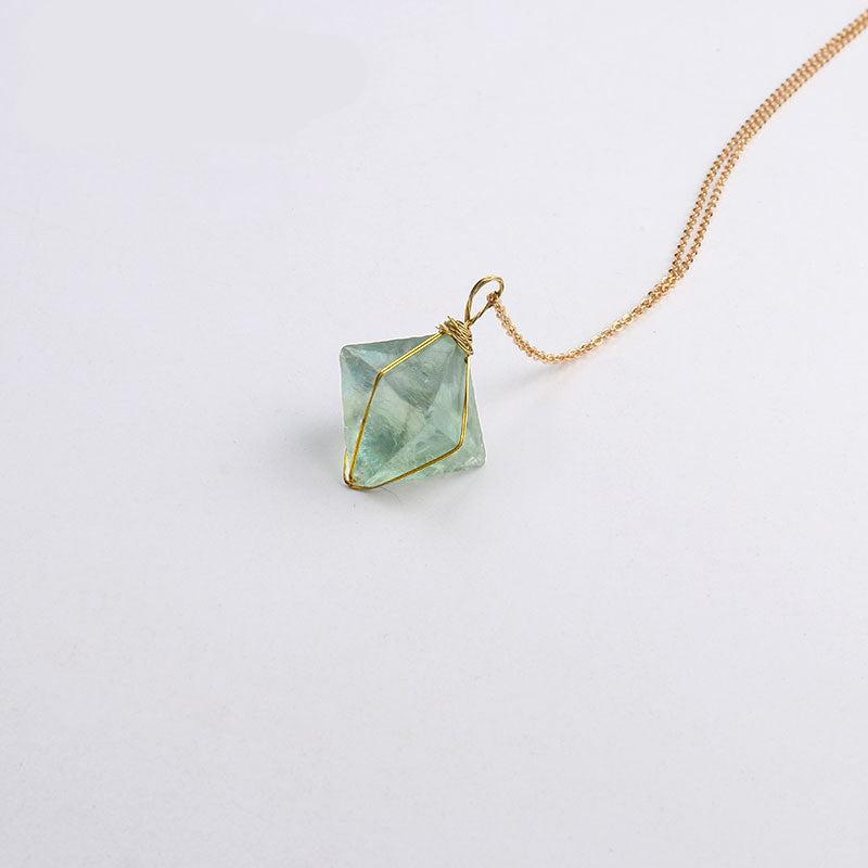 Octahedron Green Fluorite Pendant Necklace - Margue Blossom