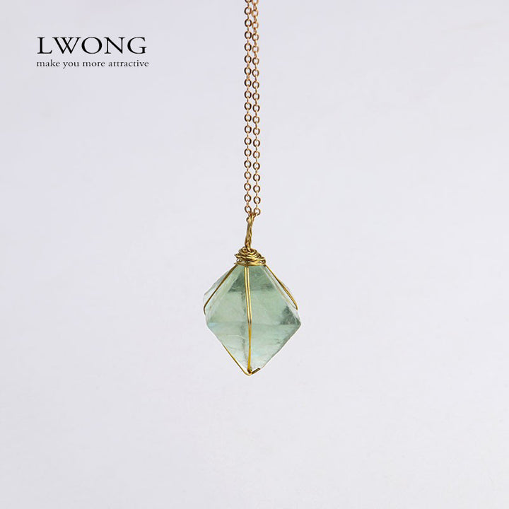 Octahedron Green Fluorite Pendant Necklace - Margue Blossom